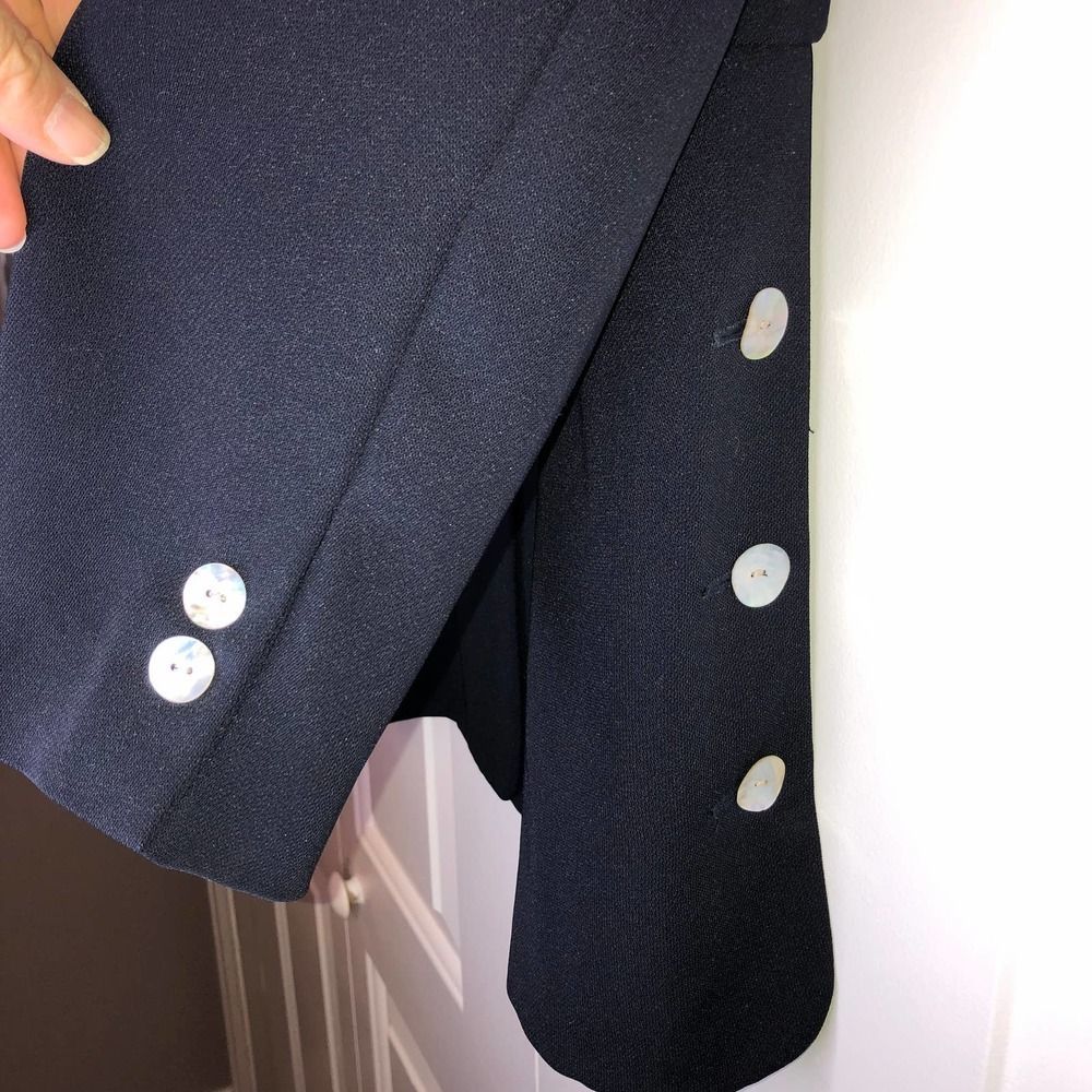HALSTON Womens Navy Mother of Pearl Button Down Blazer Size 10 - Picture 7 of 10